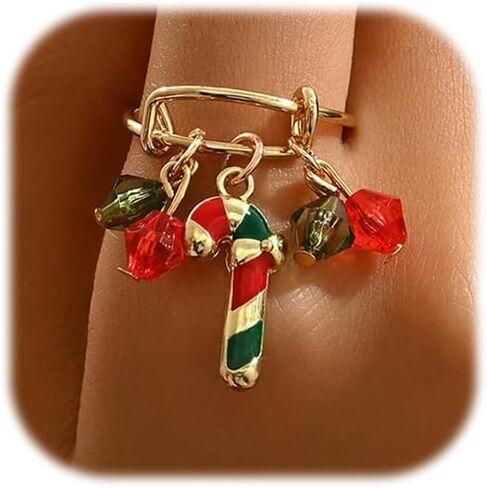 CJIAYUJEW Christmas Ring Cartoon Reindeer Adjustable Christmas Tree Ring for Women Candy Cane Pendant Adjustable Christmas Ring Party Holiday Jewelry in Kuwait