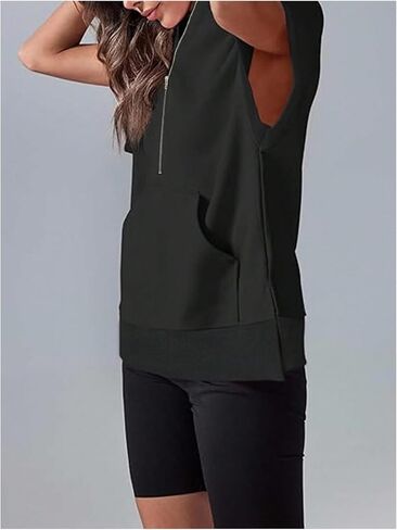 SweatyRocks Women's Oversized Half Zip Hoodies Short Sleeve Split Sweatshirts Pullover Tops with Pocket in Saudi Arabia