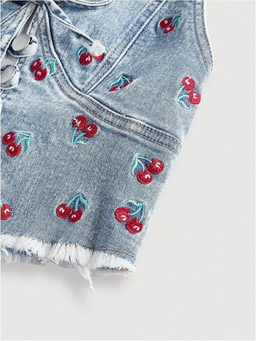 Milumia Women's Cherry Print Deep V Neck Denim Halter Tops Y2K Backless Bow Tie Front Jean Tank Top in Saudi Arabia