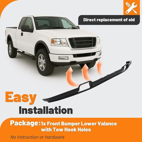 KUAFU الستارة الأمامية المصد متوافقة مع 2004 2005 Ford F-150 FX4، Lariat، STX، XL، XLT، King Ranch (نماذج 4WD) مع استبدال فتحات خطاف السحب لFO1095206 4L3Z17626BAB غطاء المصد السفلي in Kuwait