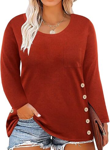 TIYOMI Plus Size Tops Women Long Sleeve Plain Solid Tunics Basic Casual Shirts Autumn Fall Winter Spring XL-5XL in Saudi Arabia