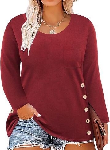 TIYOMI Plus Size Tops Women Long Sleeve Plain Solid Tunics Basic Casual Shirts Autumn Fall Winter Spring XL-5XL in Saudi Arabia