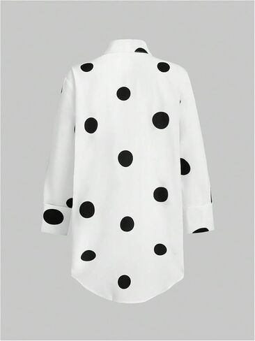 GORGLITTER Women's Polka Dots Long Sleeve Blouses Tops Dressy Casual Button Down High Low Asymmetrical Loose Work Shirt in Saudi Arabia