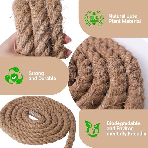 Natural Hemp Rope, 1 Inch Thick Rope 33Ft Long, Twisted Manila Jute, Ideal for Tug of War, Crafts, Porch Swing, Decor, Railing, Docks, Landscaping in Saudi Arabia