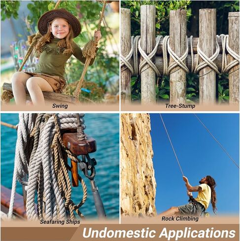 Natural Hemp Rope, 1 Inch Thick Rope 33Ft Long, Twisted Manila Jute, Ideal for Tug of War, Crafts, Porch Swing, Decor, Railing, Docks, Landscaping in Saudi Arabia