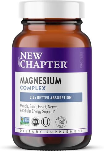 New Chapter Magnesium Complex Supplement for Heart, Bone, Nerve, Muscle & Cellular Energy, with Well-Absorbed Magnesium Glycinate, Sea-Sourced Magnesium + Fermented Magnesium, 100% Vegan, 60 Tablets in Kuwait