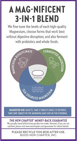 New Chapter Magnesium Complex Supplement for Heart, Bone, Nerve, Muscle & Cellular Energy, with Well-Absorbed Magnesium Glycinate, Sea-Sourced Magnesium + Fermented Magnesium, 100% Vegan, 60 Tablets in Kuwait