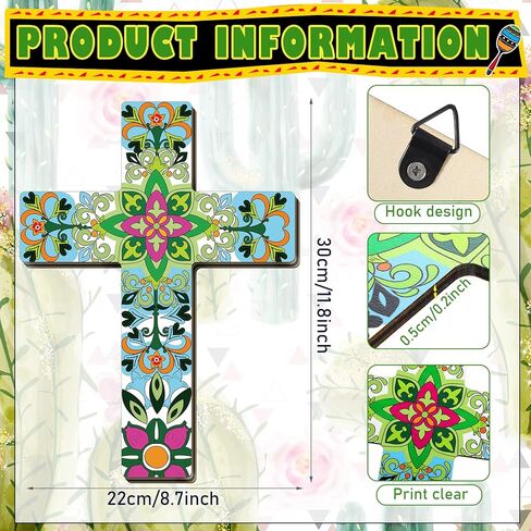 Pinkunn 2 Pcs Floral Cross Wall Decor Mexican Home Decor Hand Painted The Ofrenda of the Dead Day Sugar Skull Art Spanish Style Crucifix Wall Cross for Home Room Church Decoration in Kuwait