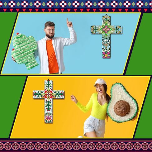 Pinkunn 2 Pcs Floral Cross Wall Decor Mexican Home Decor Hand Painted The Ofrenda of the Dead Day Sugar Skull Art Spanish Style Crucifix Wall Cross for Home Room Church Decoration in Kuwait