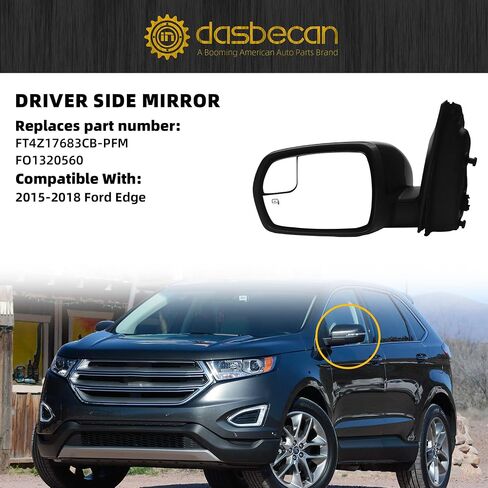 مرآة جانبية للسائق من Dasbecan متوافقة مع Ford Edge 2015-2018 تعمل بالتسخين مع إشارة الانعطاف وضوء البركة وشاشة النقطة العمياء باللون الأسود 9 دبابيس in Saudi Arabia