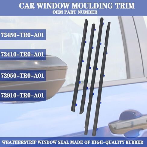 4Pcs Window Moulding Trim Weatherstrip Window Seal Compatible with 2016 2017 2018 2019 2020 2021 Honda Civic 4 Door Sedan Replaces 72450-TEA-T01 72410-TEA-T01 72950-TEA-T01 72910-TEA-T01 in Saudi Arabia