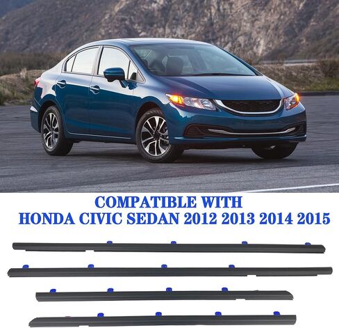 4Pcs Window Moulding Trim Weatherstrip Window Seal Compatible with 2016 2017 2018 2019 2020 2021 Honda Civic 4 Door Sedan Replaces 72450-TEA-T01 72410-TEA-T01 72950-TEA-T01 72910-TEA-T01 in Saudi Arabia