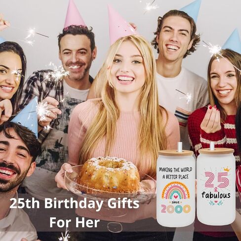 Vivulla68 25th Birthday Gifts For Her Him, Gift For 25 Year Old Female, Best Gifts For 25 year Old Woman Man, 25th Birthday Gift Ideas, 1999 Gifts, 25 Birthday, 25th Frosted Glass With Lid And Straw in Saudi Arabia