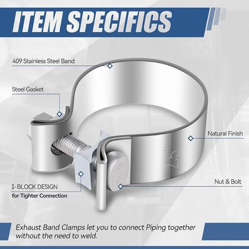Auto Dynasty 2.5 ID Inches Narrow Band Exhaust Muffler Seal Clamps Sleeve, Universal Use for 2.5" Outer Diameter Pipe - Stainless Steel (Pack of 2) in Saudi Arabia