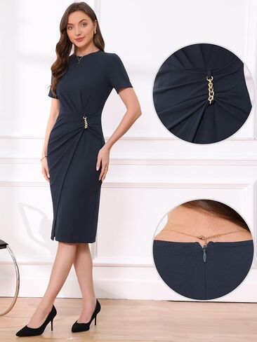 Allegra K Work Dresses for Women Short Sleeve Crew Neck Wrap Business Office Sheath Dress 2025 in Saudi Arabia