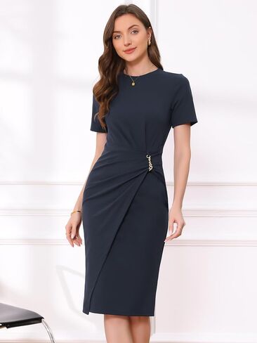 Allegra K Work Dresses for Women Short Sleeve Crew Neck Wrap Business Office Sheath Dress 2025 in Saudi Arabia