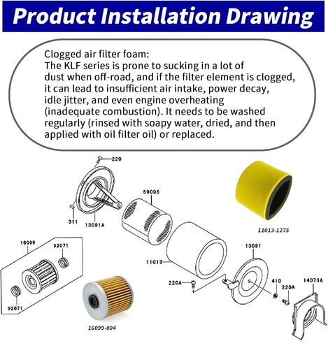 Air Filter Foam & Oil/Fuel Filter Kit for Kawasak Bayou 220/250/300/KLF220/KLF250/KLF300 in Saudi Arabia