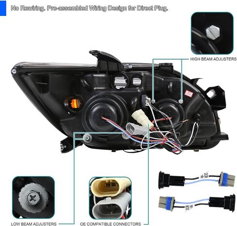 SPEC-D TUNING LED Halo Projector Headlights Black Compatible with 2005-2010 Scion tC, Left + Right Pair Headlamps Assembly in Saudi Arabia
