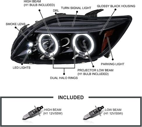 SPEC-D TUNING LED Halo Projector Headlights Black Compatible with 2005-2010 Scion tC, Left + Right Pair Headlamps Assembly in Saudi Arabia