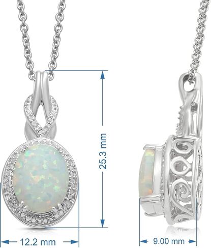 Jewelili Created Oval Opal Necklace Pendant for Women with Diamonds and October Birthstone in Sterling Silver 18" Rolo Chain in Saudi Arabia