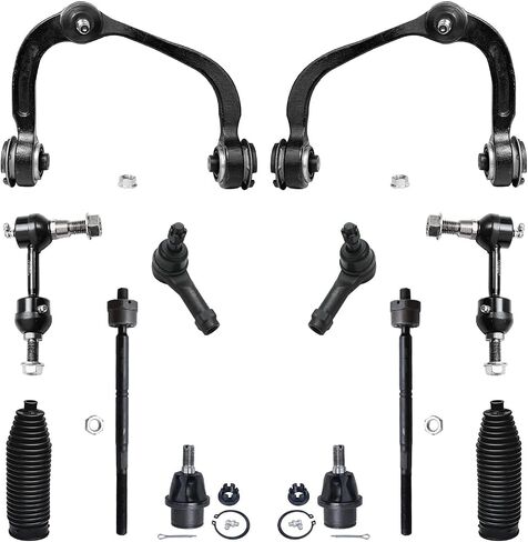 محور ديترويت - طقم تعليق أمامي ثنائي الدفع لسيارة Ford F-150 2004-2005، 2 أذرع تحكم علوية 2 مفاصل كروية سفلية 2 قضبان تأرجح 4 قضبان ربط خارجية وداخلية 2 استبدال الأحذية - مجموعة 12 قطعة in Saudi Arabia