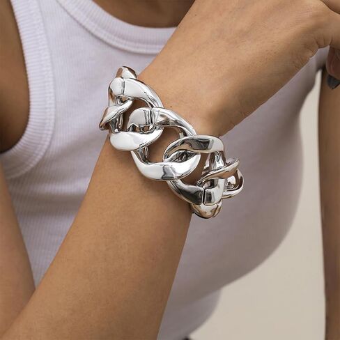 3Pcs Gold Chunky Cuba Chain Bracelets Set for Women Exaggerated Large Silver Cuban Link Bracelet Fashion Hip Hop Statement Jewelry Plus Size Accessories in Saudi Arabia