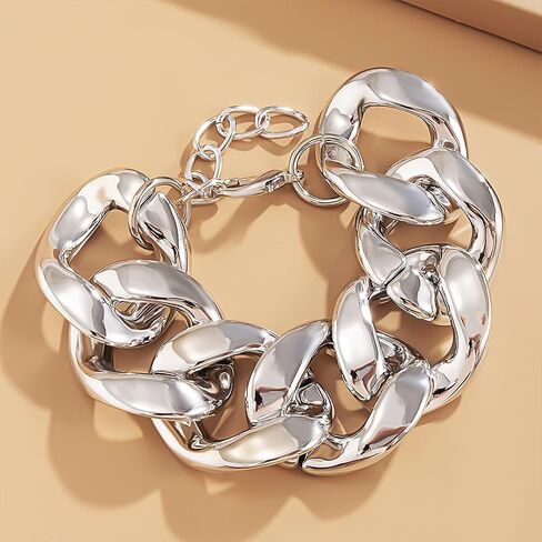 3Pcs Gold Chunky Cuba Chain Bracelets Set for Women Exaggerated Large Silver Cuban Link Bracelet Fashion Hip Hop Statement Jewelry Plus Size Accessories in Saudi Arabia