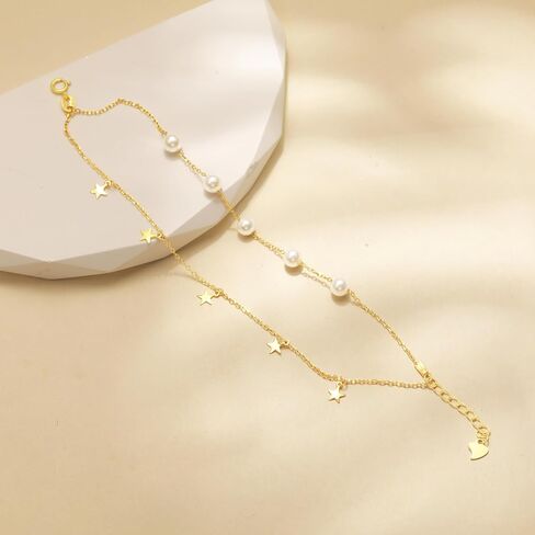 Pearl Bracelets for Women 925 Sterling Silver Stars Chain Bracelets 14k Gold Plated Pearl Layered Bracelets Non Tarnish Bridesmaid Proposal Wedding Birthday Jewelry Gift in Saudi Arabia