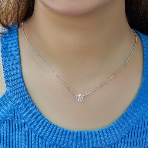 Dewberry 1 Carat Round Cut IGI Certified Lab Grown Diamond Classic Bezel Set Solitaire Pendant Necklace 18 Inch Cable Chain for Women | 14K White Gold or Yellow Gold | Engagement Anniversary Birthday Jewelry Gift for Her (Clarity: VS, Color: FG) in Saudi Arabia