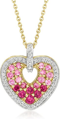 Ross-Simons 0.50 ct. t.w. Rhodolite Garnet, .40 ct. t.w. White Zircon and .30 ct. t.w. Pink Tourmaline Heart Pendant Necklace in 18kt Gold Over Sterling. 18 inches in Saudi Arabia