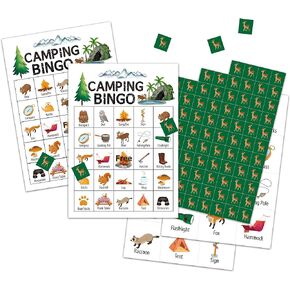 Camping Bingo Cards, Campground Activity for Adults, Camp Theme Game for 24 Players, Outdoor Adventure Bingo Game Cards, Camping Party Favors Supplies Decorations(A01)