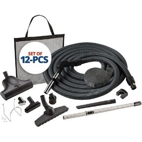 Central Vac System Carpet and Bare Floor Air Turbine Pet Care Attachment Set for Cleaning Home, Includes 30FT Crushproof Hose, Air turbine and Soft-Bristle Brush, Crevice Tool, Wand & Mesh Storage Bag