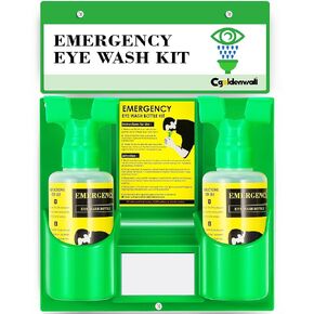 CGOLDENWALL Portable Eye Wash Station Wall Mounted Eyewash Station Emergency Eye Wash Kit, 16.09oz per Eyewash Bottle, No Eyewash Solution, with a Free Eyewash Sign