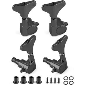 Black Sealed Guitar Tuners Pegs, 2L+2R String Tuning Pegs Keys Machine Heads Set Guitar Replacement Parts for 4 String Bass Guitar