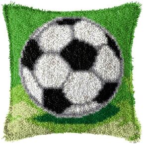 Soccer Football Latch Hook Kits Pillow Printed Canvas DIY Handmade Cushion Crochet Yarn Embroidery Needlework Hook Latch Kit Pillowcase Rug Cover Christmas Home Sofa Decoration 43x43cm