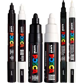 POSCA Black & White Bullet Tip - Set of 6 Pens (PC-5M, PC-7M, PC-3M)