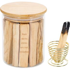ZenBless Glass Storage Tank for Palo Santo Incense Sticks, Incense Storage Box for 4 inch Palo Santo with Wooden Lid, Moisture-Proof Sage Smudge Sticks Storage for Meditation Healing Yoga Prayer