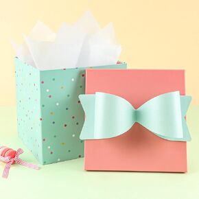 BIOBROWN Medium Birthday Gift Boxes with Lids for Presents, 9x9x9 Inches Text Happy Birthday Design Collapsible Gift Box for Birthday, Baby Shower, Party