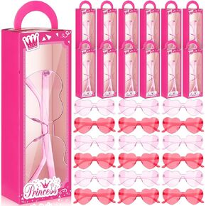 ReliThick 40 Pcs Pink Princess Gift Boxes Set bulk 20 Pink Girls Party Favor Boxes Pink Doll Gift Boxes Goodie Bag 20 Heart Shaped Sunglasses for Birthday Bachelorette Supplies Decoration