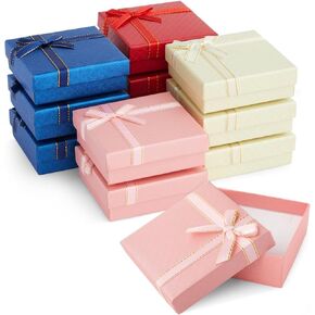 Bright Creations 12 Pack Cardboard Jewelry Gift Boxes with Lids & Bows for Ring Necklace Bracelet Earrings Display, 4 Colors, 3.5 x 1 in