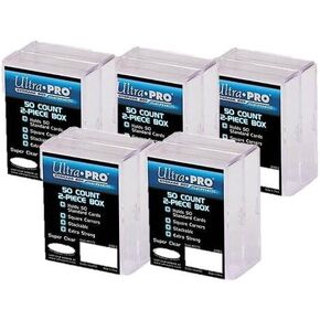 Ultra Pro 2-Piece Clear Card Storage Box | Holds 50 Standard Cards | 2 boxes per pack | 5-Pack Total