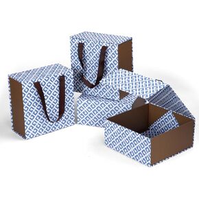 Lyeasw Gift Boxes with Magnetic Closure Lid 7.4x7.6x3.6, Blue 4 Pack Gift Wrapping Boxes with Ribbon Handle for Presents, Bridesmaid Groomsman Proposal Box, Mothers Day, Wedding, Valentine's Day