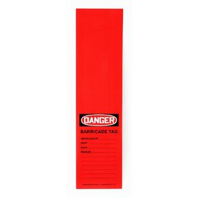 Accuform 25 "Danger Barricade Tag", Adhesive Vinyl Wrap 'n Stick Tags, 12" x 3.125", Black/White on Red, TAT116