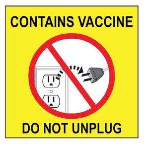 Zing Green Products Refrigerator Label, Contains Vaccine Do Not Unplug, 4" x 4", Pressure-Sensitive Adhesive, 2/Pack, Yellow