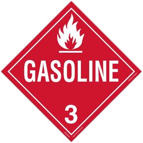 INCOM Manufacturing VynMark Peel & Stick Hazard Class 3 DOT Placard, Gasoline" 3 With Symbol, 10.75 Inch x 10.75 Inch, Red on White, AZTA320PS