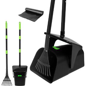twocorn Pooper Scooper with Heavy Duty Swivel Bin & Rake, Long Handle for Medium/Small Dogs - Green