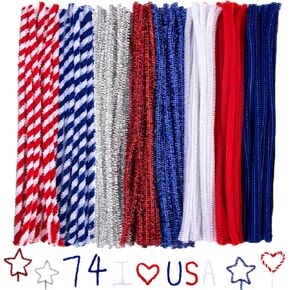 Whaline 500Pcs Independence Day Pipe Cleaners Red White Blue Silver Colorful Pipe Cleaners Craft Supplies Glitter Chenille Stems for 4th of July Patriotic Party DIY Art Craft Decorations in Saudi Arabia