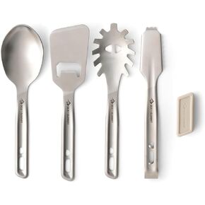 Sea to Summit Detour Stainless Steel Camping Utensil Set for Cooking and Serving (Serving Spoon, Slotted Spoon, Tongs, Spatula)