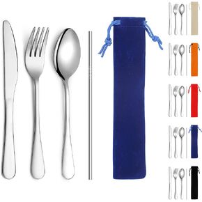 Kyraton Portable Flatware, Reusable Camping Flatware, Bento Box Flatware, Silverware For School/Work/Office/Outdoor, Dishwasher Safe, Set of 4 Pieces