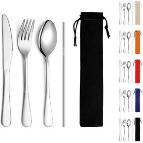 Kyraton Portable Flatware, Reusable Camping Flatware, Bento Box Flatware, Silverware For School/Work/Office/Outdoor, Dishwasher Safe, Set of 4 Pieces